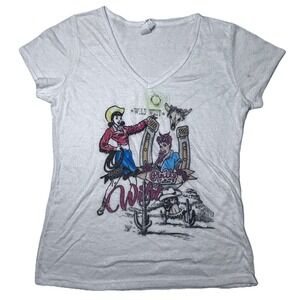 Liberty Wear USA Womens XL Western Cowgirl Pin Up Graphic Tee Wild West V